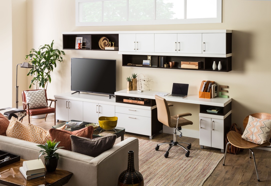 Custom home office with built-in desk and shelving in a Delaware home