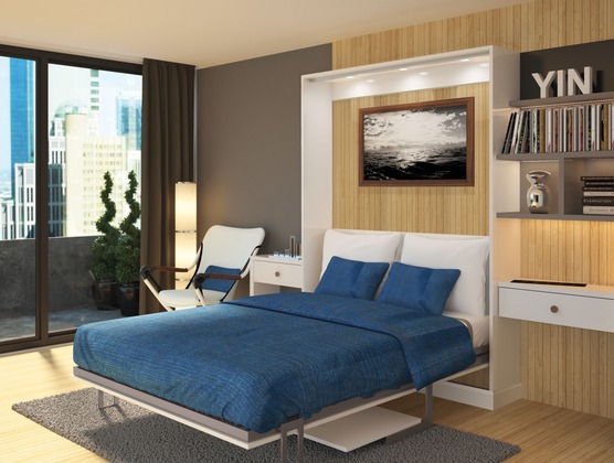 Murphy wall bed with surrounding shelving and storage in a Delaware home by Atlantic Source