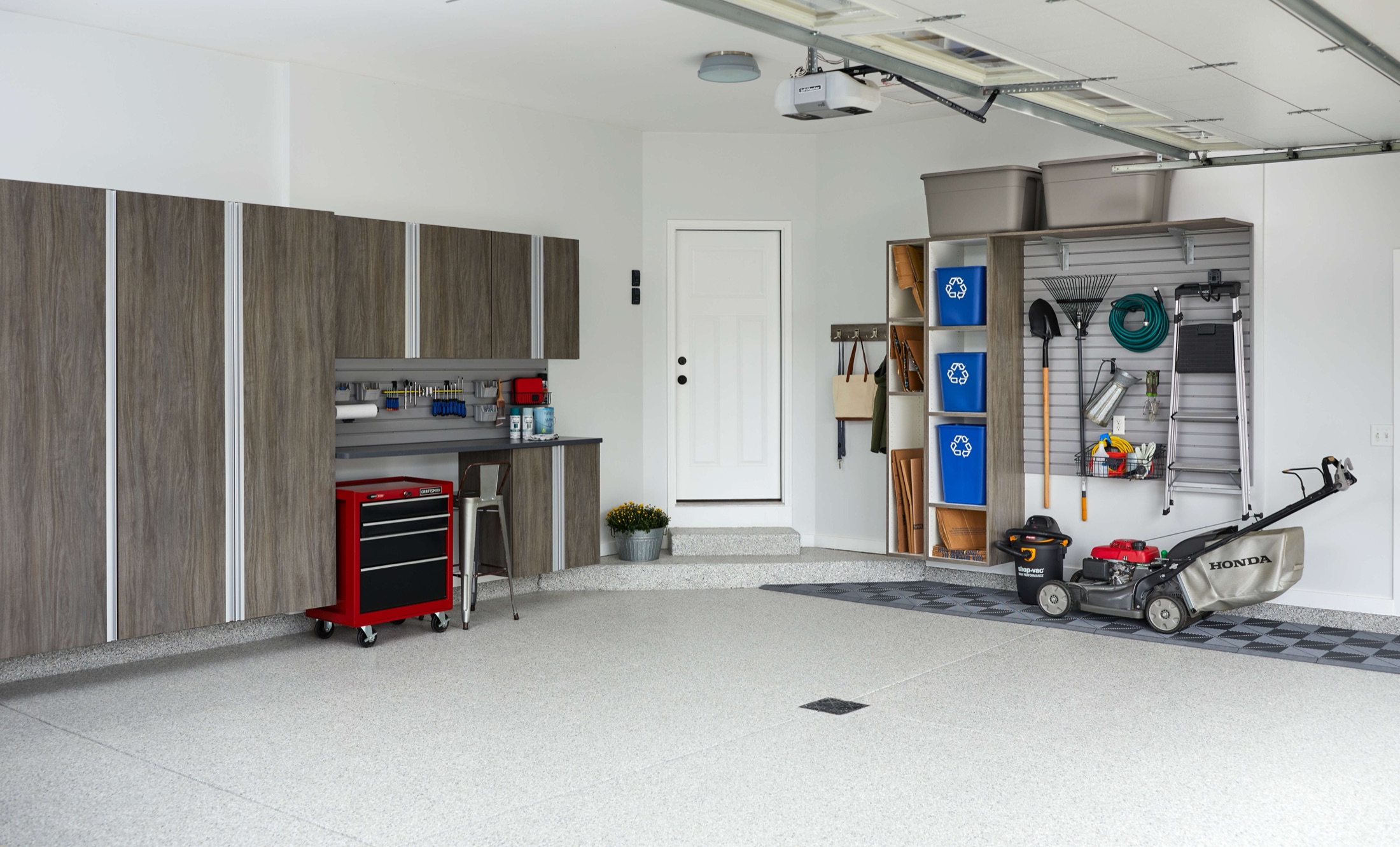 Organized garage storage system in a Sussex County, Delaware home