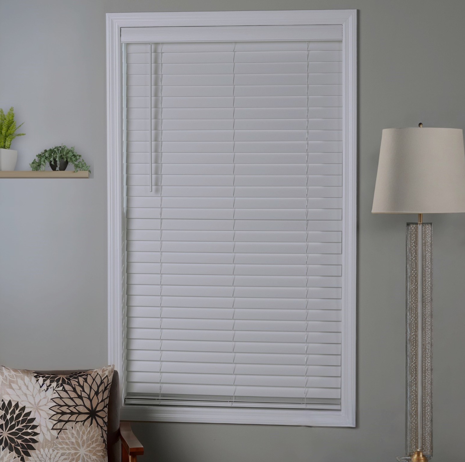 Ashford faux wood blinds fitted across a room's windows