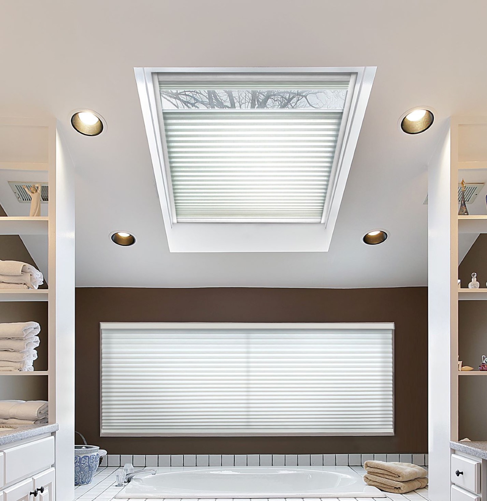 Motorized Softlight shade fitted to an angled skylight