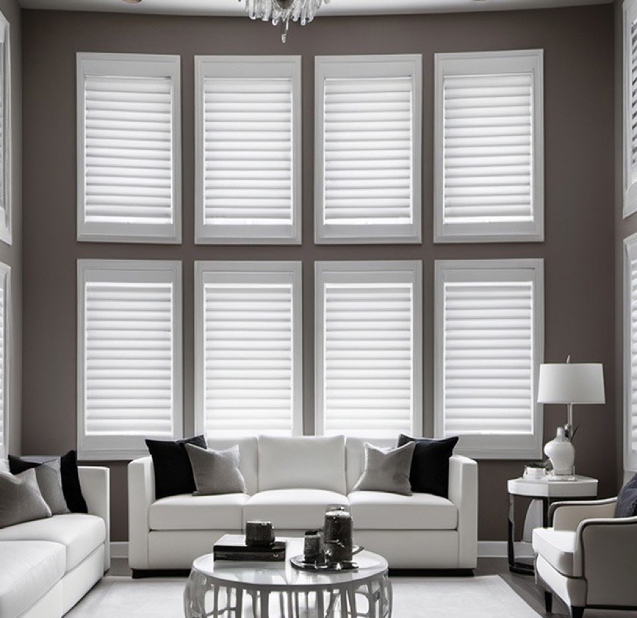 Wynhaven Coastal polyresin shutters, louvers tilted