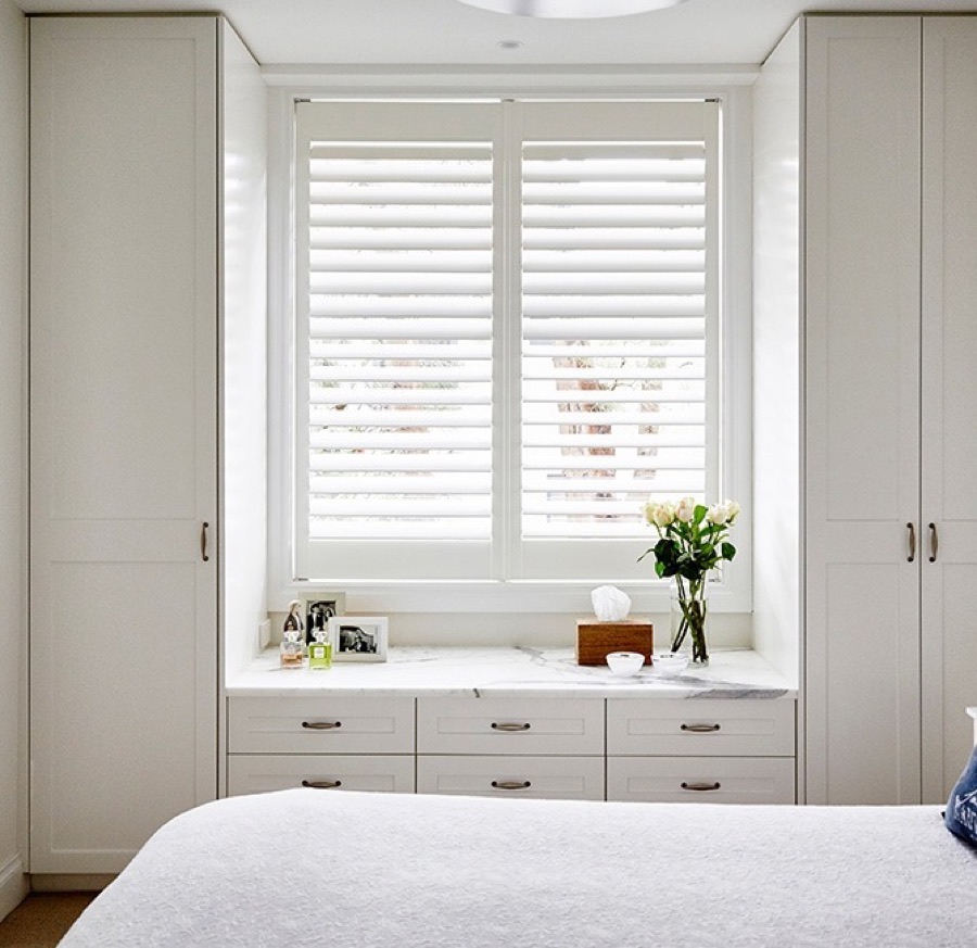 Wynhaven painted hardwood shutters showing color and finish detail