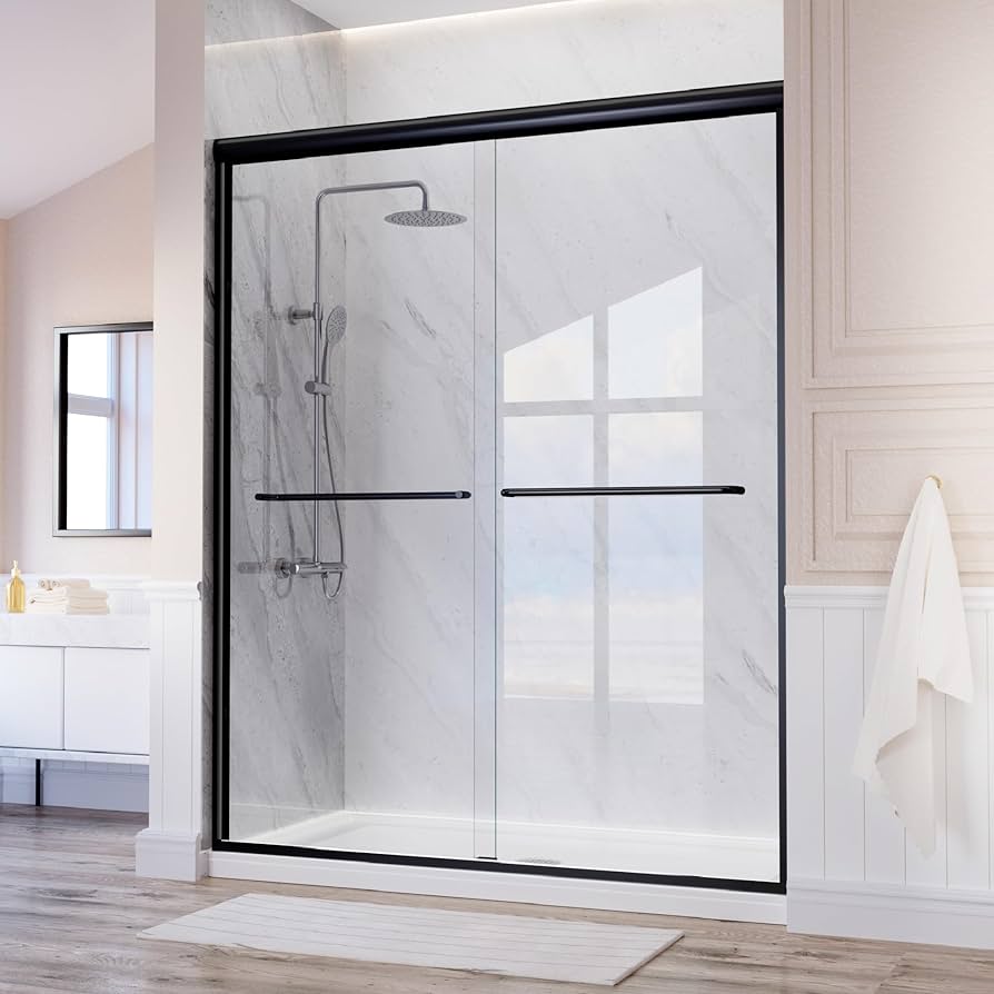 Semi-frameless shower door installation with clean lines
